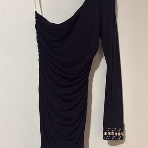 Black One-Shoulder Dress with Embellished Cuff